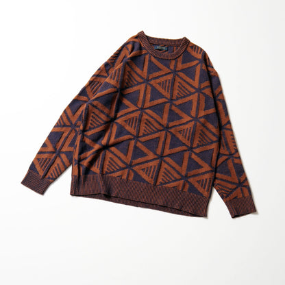 geometric crew knit -navy-