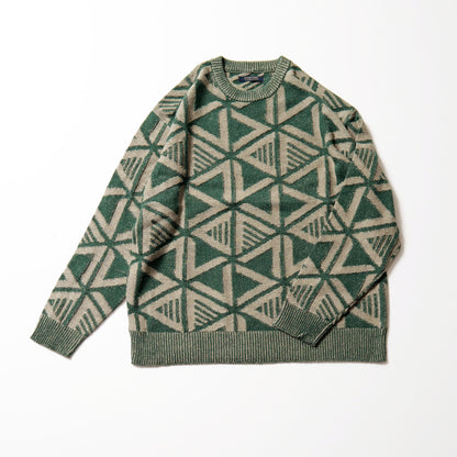 geometric crew knit -navy-