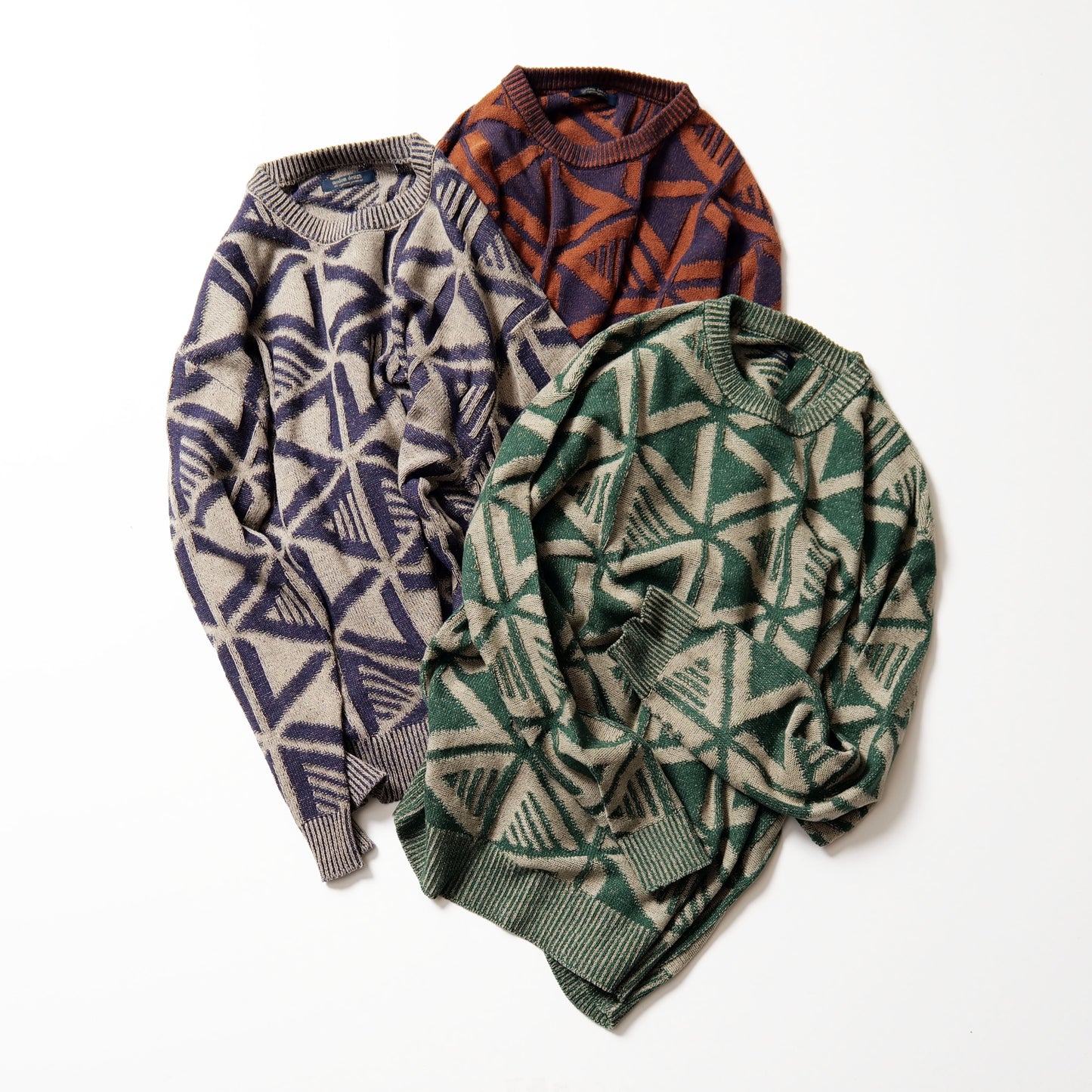 geometric crew knit -green-