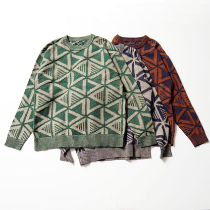 geometric crew knit -green-